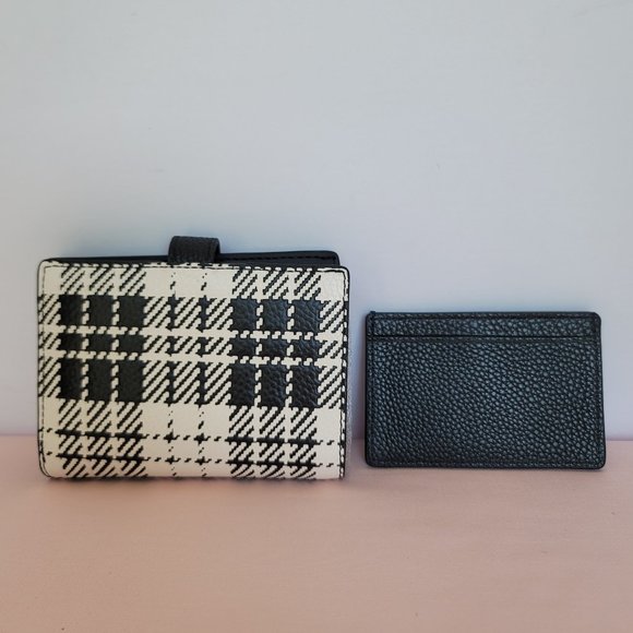KATE SPADE Hudson SMALL Posh Plaid Embossed Pebbled Leather Bifold Wallet-Black⭐ - Picture 7 of 15